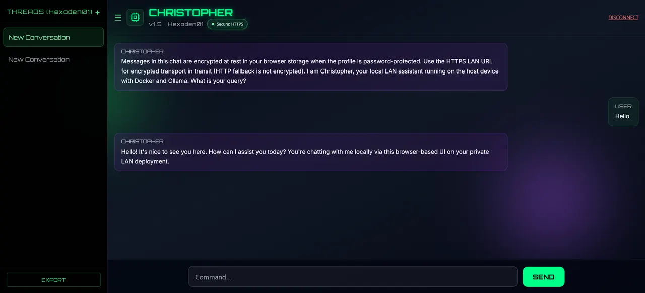 Christopher AI chat interface screenshot