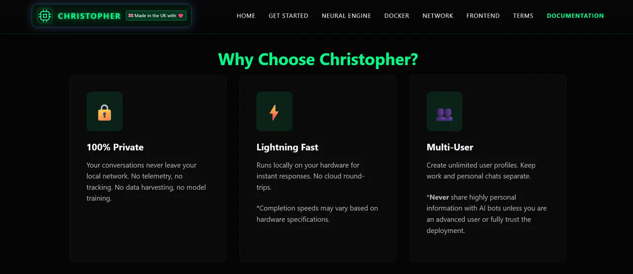 Christopher AI landing page screenshot