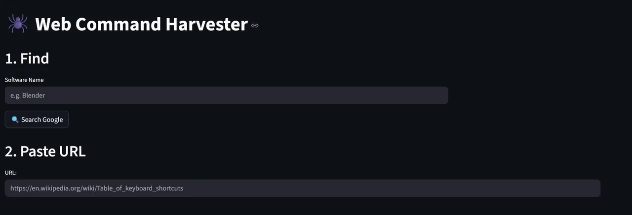 CommandDB web command harvester screenshot